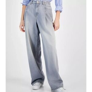 Hugo Boss Slouchy Pleated Wide Leg Charcoal Denim Jeans Womens Size 25 NWT